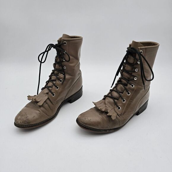 Vintage Boots Womens 6 Light Brown Leather Western Kiltie Packer Diamond J - Picture 1 of 13